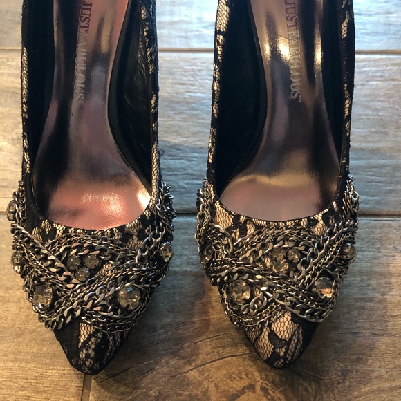 JustFab Shoes - Just Fabulous Chain and Lace Heels